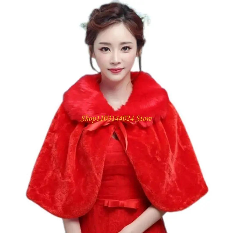 

N5KE Womens Winter Thicken Plush Wrap Stole Elbow Length Wedding Bridal Shawl Wa
