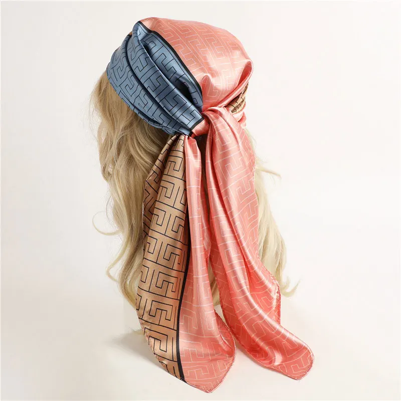 2022 Neckerchief Shawl Wraps Print Silk Satin Scarf Square Women Muslim Hijab Elegant Headband