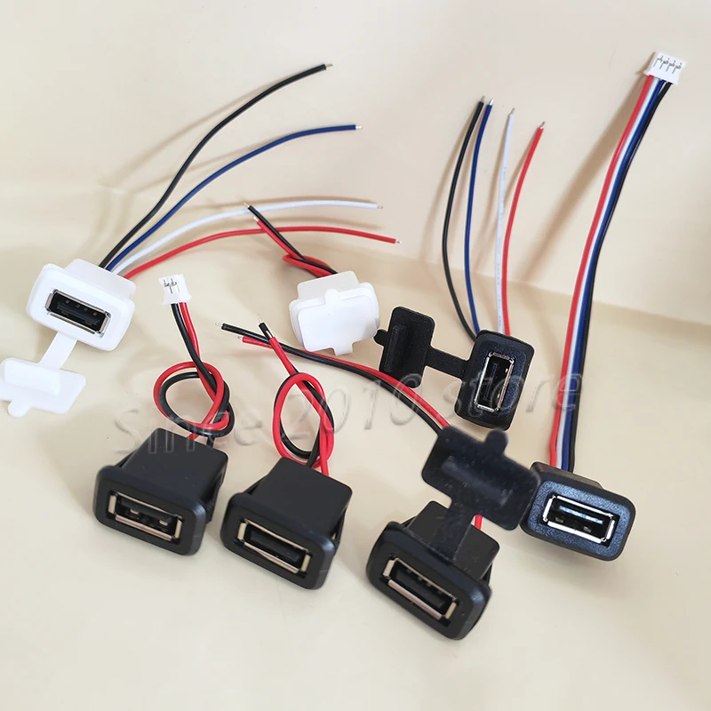 Cltgxdd USB 2.0 Female Power Socket 2/4Pin Snap On Wire Type Waterproof Power Socket With PH2.0 Cable Terminals (10cm/15cm)