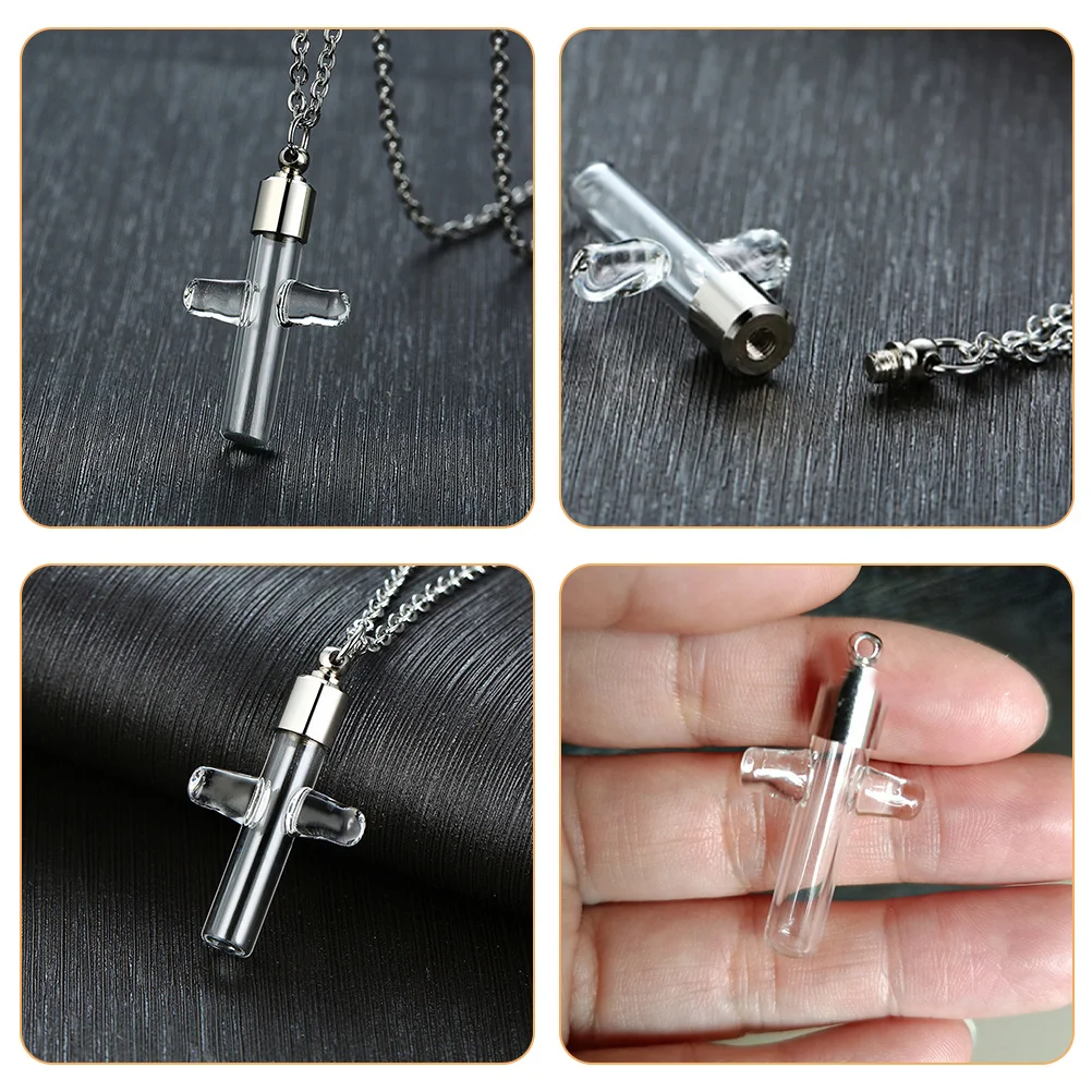 

1Set Wish Bottle Mini Glass Vials Cross Shape Iron Glass Material Decorative Hanging Pendant Romantic Gift Sand Soil Leaves