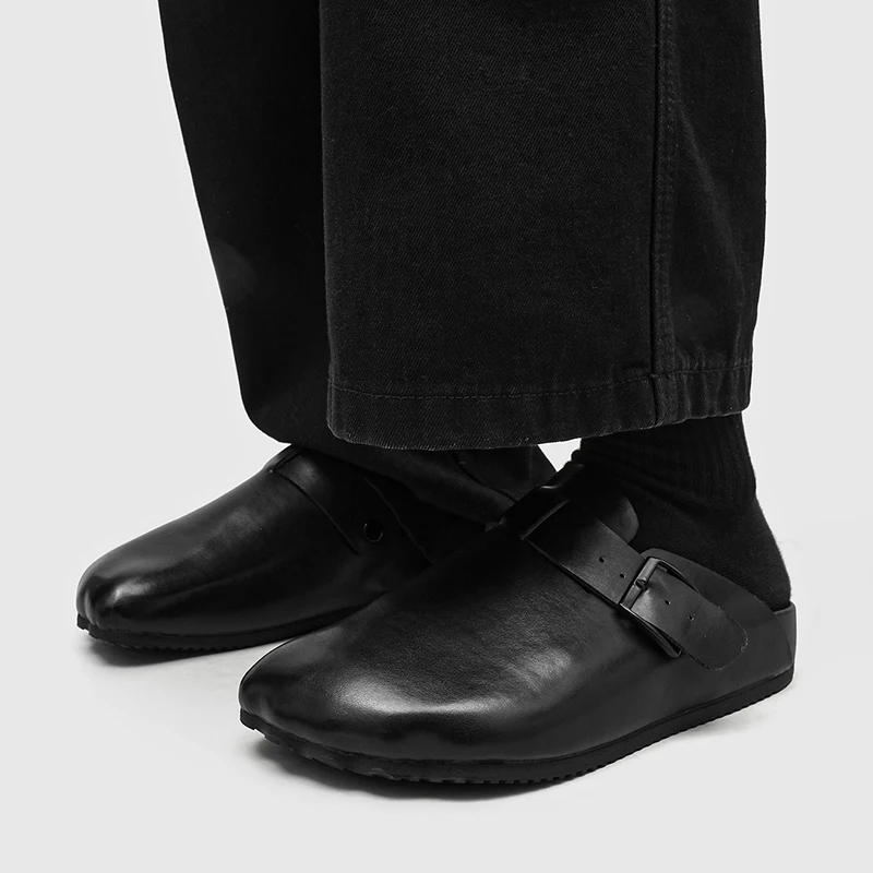 Large Size 45 46 Half Shoes for Men Mules Leather Loafers Slippers Closed-toe Casual Shoes Backless Slides Sandal Slip On Flats