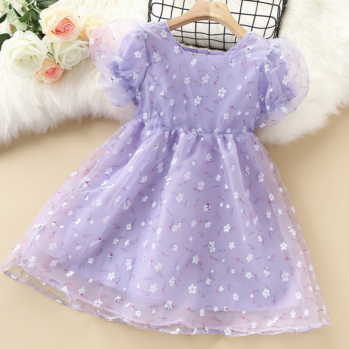 Girls Princess Dresses Baby Kids Flower Tutu Dresses Short Sleeve Purple Prom Outfits Summer Children Costumes 2 4 6 8 10 Years