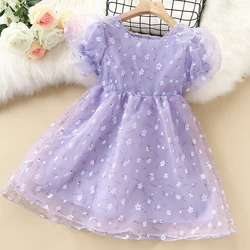 Girls Princess Dresses Baby Kids Flower Tutu Dresses Short Sleeve Purple Prom Outfits Summer Children Costumes 2 4 6 8 10 Years