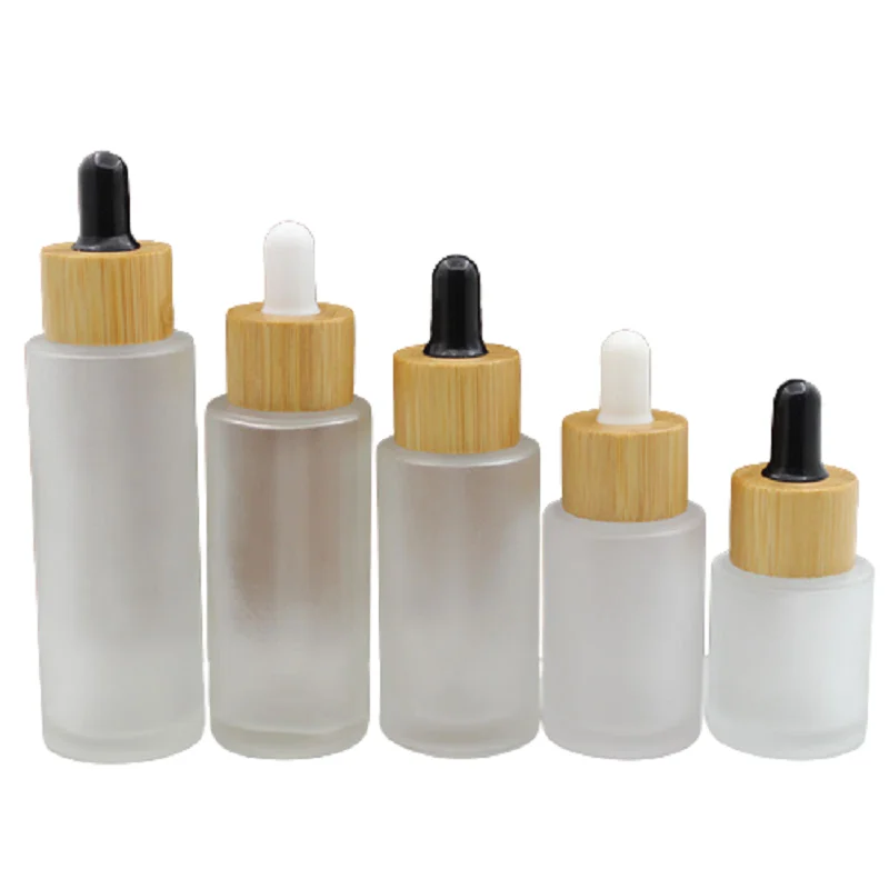 

Essential Oil Frosted Glass Dropper Bottle Bamboo Lid 20/30/40/50/60ml Aromatherapy Liquid Drop Massage Pipette Bottle 10pcs