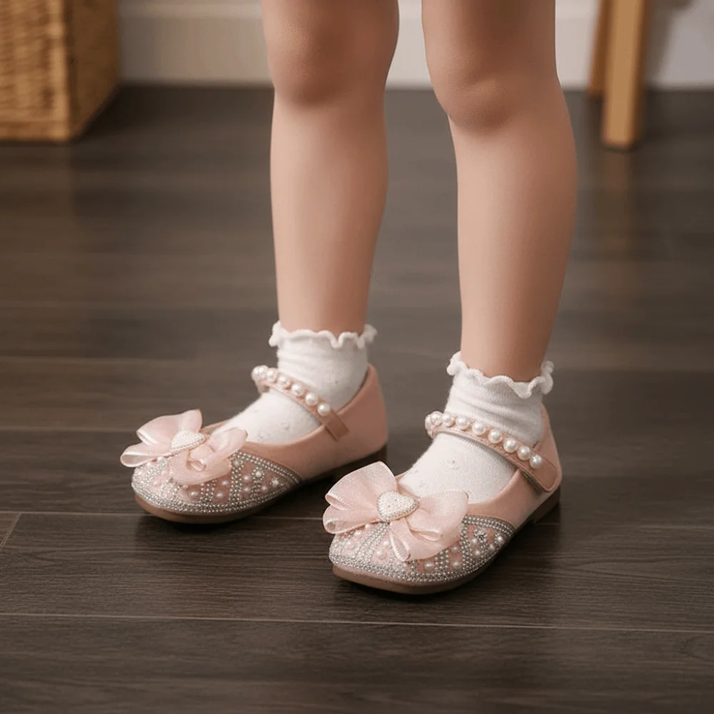 Perle enfants chaussures en cuir à semelles souples léger Mary Jane chaussure maille nœud papillon Slip-on Style filles princesse chaussures petite fille