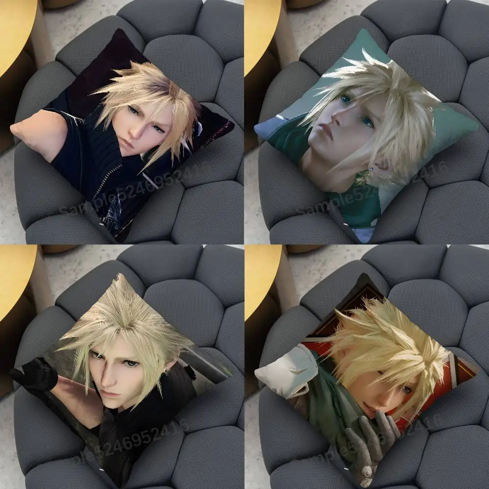 Cloud Strife F-Final Fantasy VII Square Cushion Pillow Case Sofa  Bedroom/Living Room Backrest Multiple Sizes Washable Covers