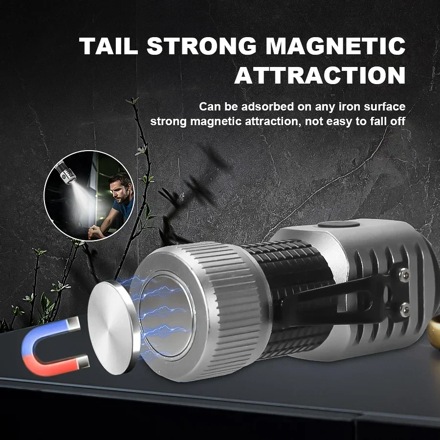 Imagem -05 - Tocha de Bolso Recarregável com Ímã Cauda Mini Lanterna Lâmpada de Emergência Acampamento ao ar Livre Edc Led 18350 Bateria Tipo-c