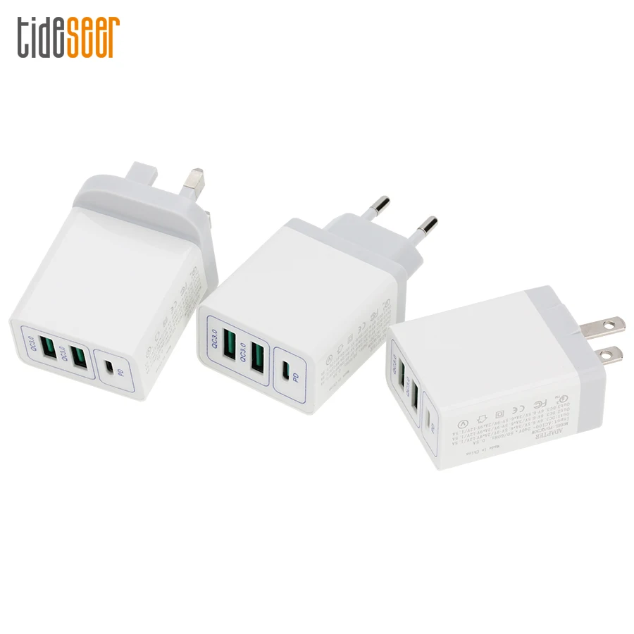 

Dual QC 3.0 USB Charger 36W PD Fast Charging UK US EU Plug Wall Travel Adapter 3 Ports Quick Charge for Phone Tablets 50pcs