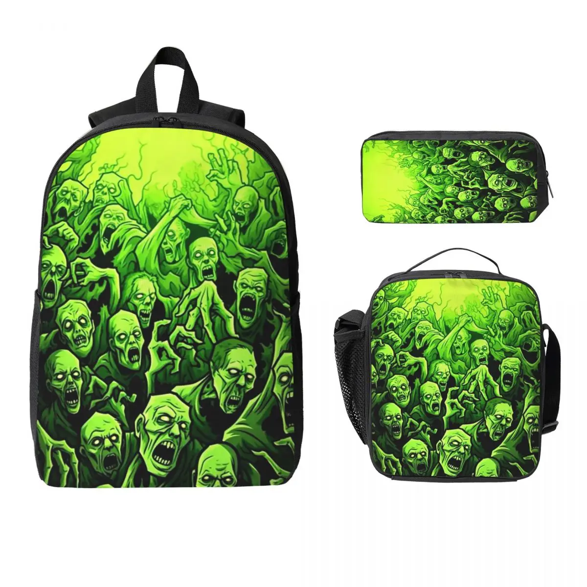 Ghost Skull Print Luminous Horror Night Halloween Backpack Boys Girls BookBag School Bag 3ps Insulated Lunch Bag Pencil Case
