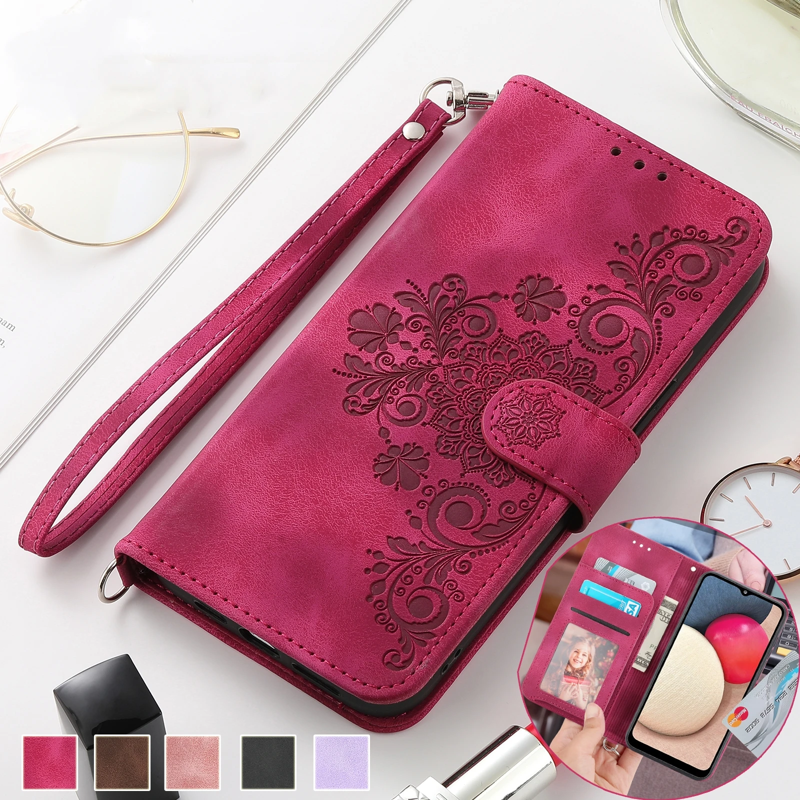 Flip Leather Case for Samsung Galaxy S24 S23 FE S22 Ultra S21 S20 Plus 5G S10 S9 S8 Plus Note 20 Ultra Cards Solt Wallet Cover