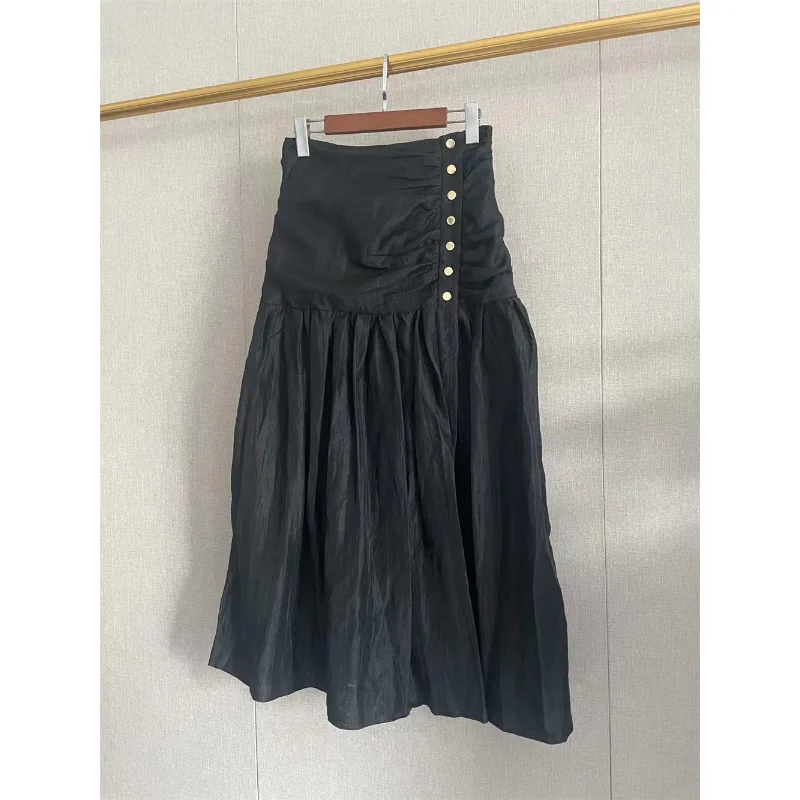 Women's High Waist Pleated Long Skirt, A Line, Long Design, Half Skirt, Brand, High Quality, Brand SAPYU, Spring, New, 2023