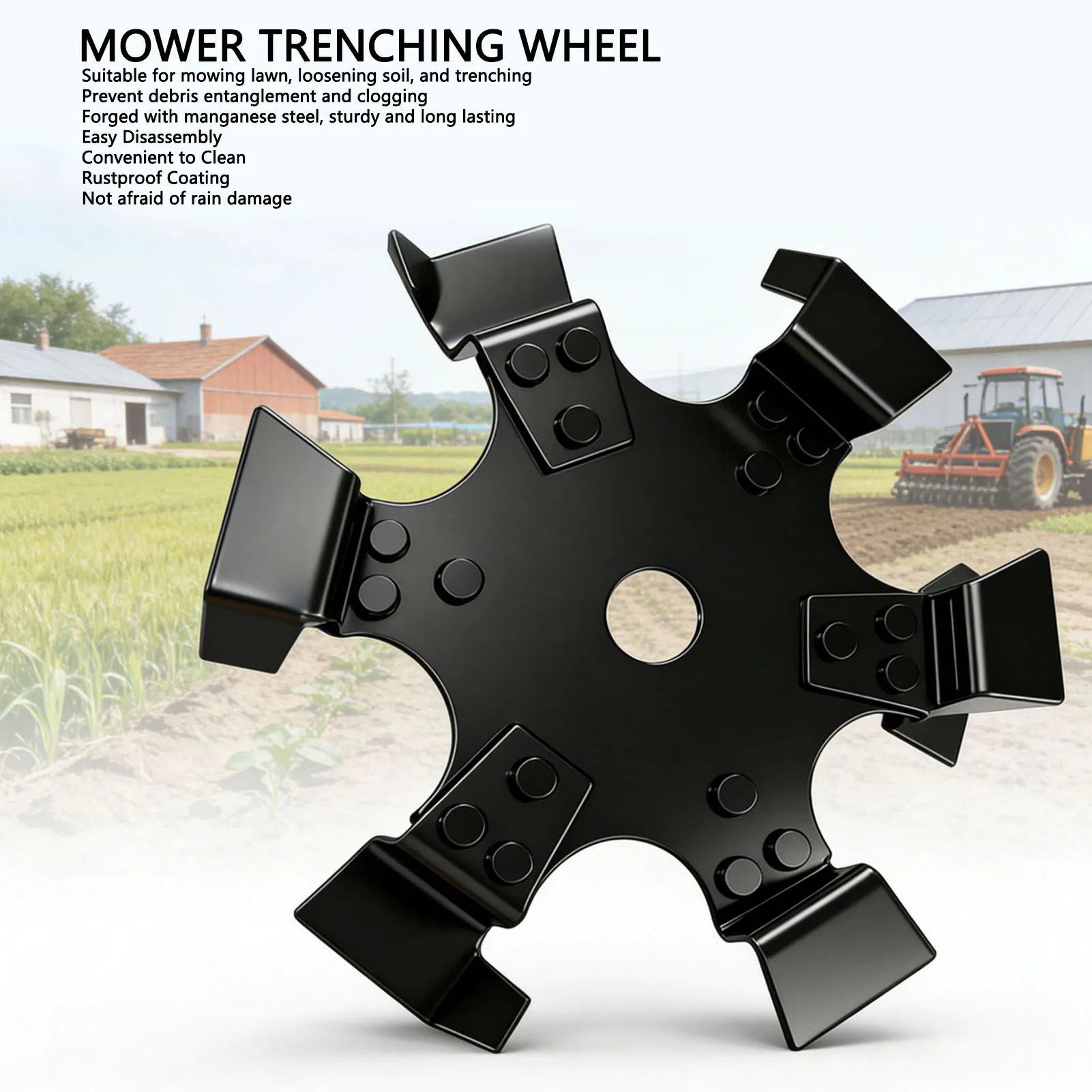 Small Trenching Wheel for Mower Lawn Care Ditching Wheel Replacement for Soil Cultivation Thickened and Labor Saving Black