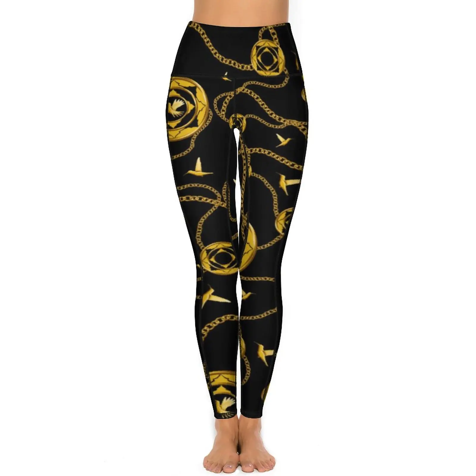 Trend Chain Print Yoga Pants Sexy Golden Design Graphic Leggings Push Up Workout Leggins Female Novelty Stretch Sports Tights