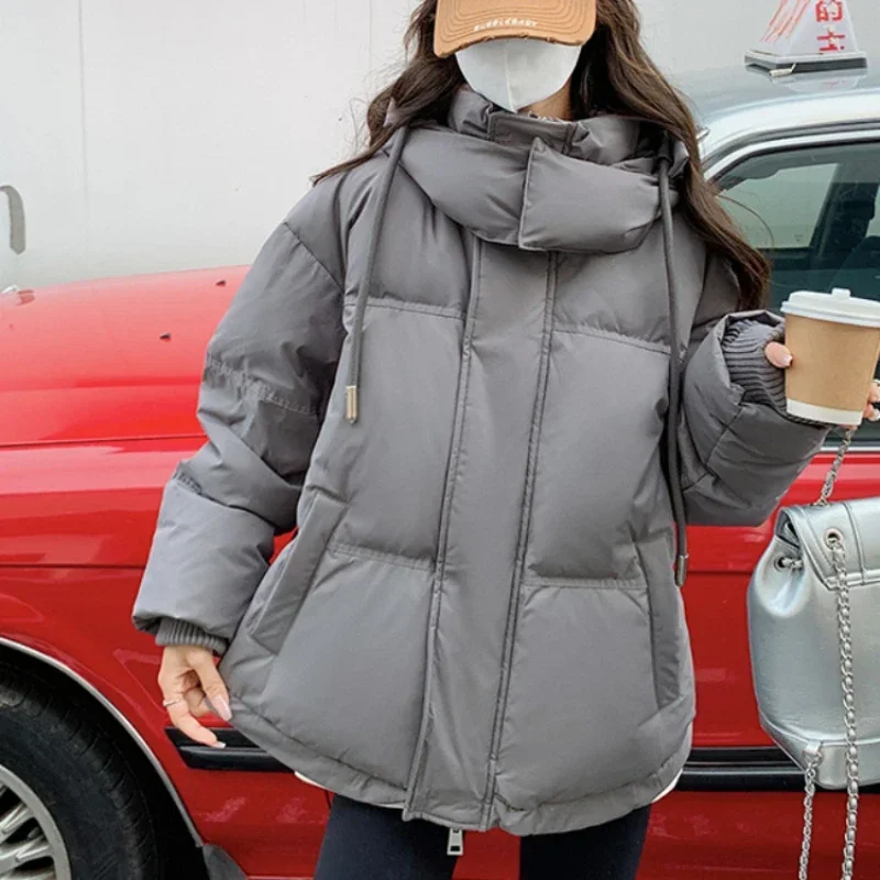 Spring Women Thick Parkas Zipper Autumn Hooded Coats Elastic Waist Midi Jackets Pockets Coats Elegant Korean Warm Winter 2024