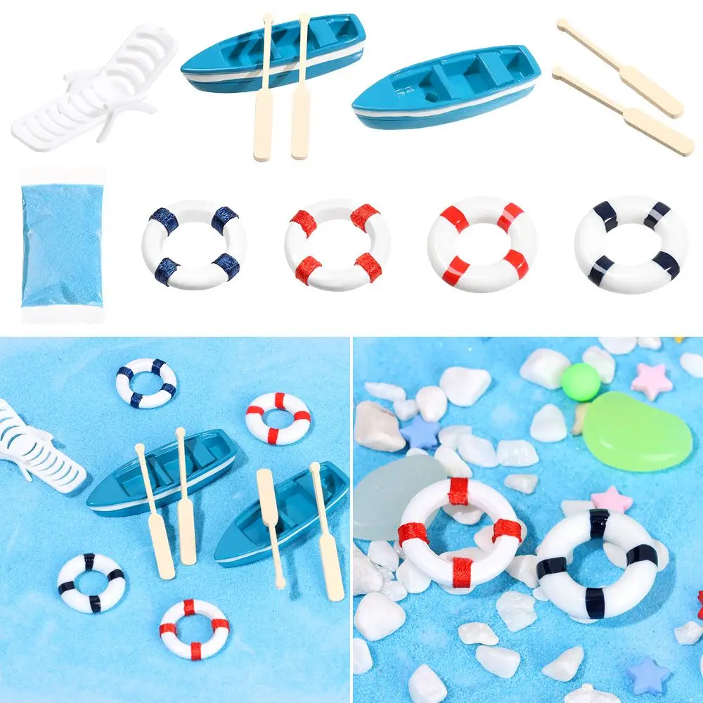 Mini Paddle Boat Beach Chair Sea View Decoration Ornaments Micro Landscape DIY Fairy Garden Miniature Dollhouse Accessories