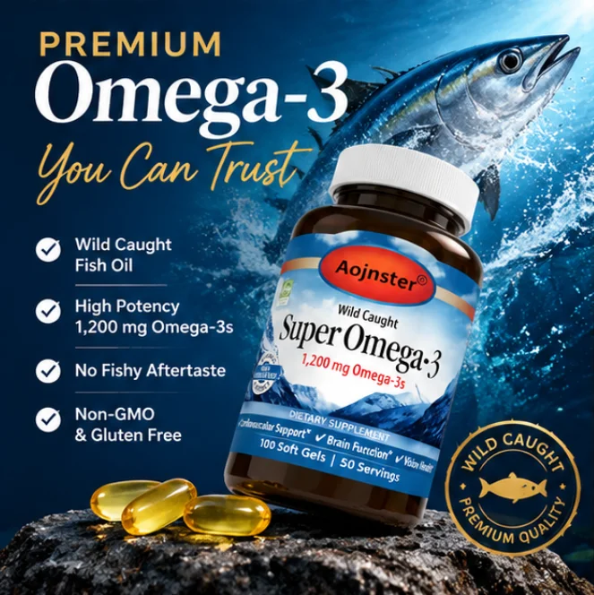 Super Omega3 1200mg Wild Caught Fish Oil Capsules, Support Cardio, Brain & Vision Health, 100 Softgels