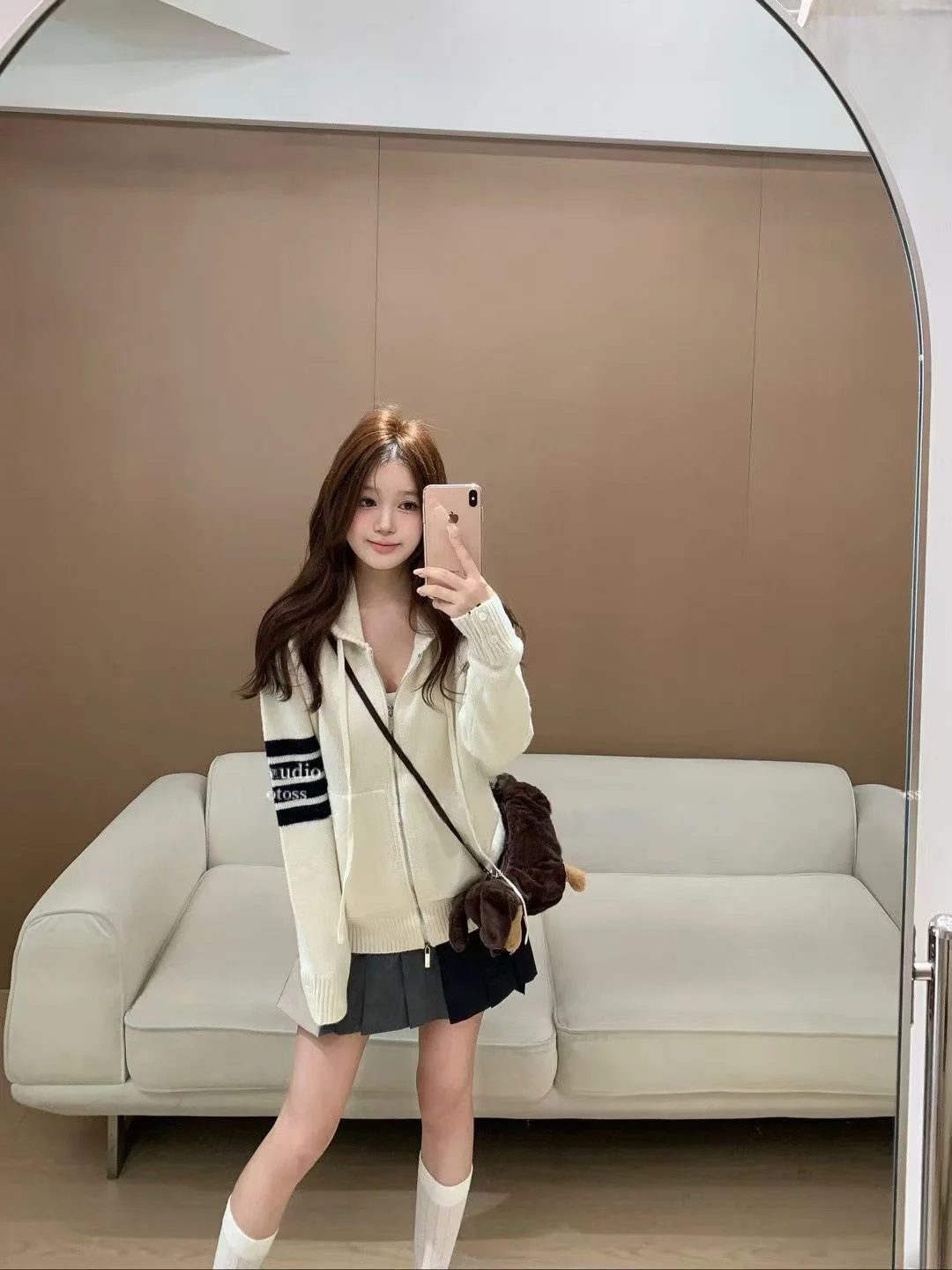 

Теплый вязаный кардиган на молнии с капюшоном, с вышивкой собаки, повседневный свободный крой, удлиненный, утепленный