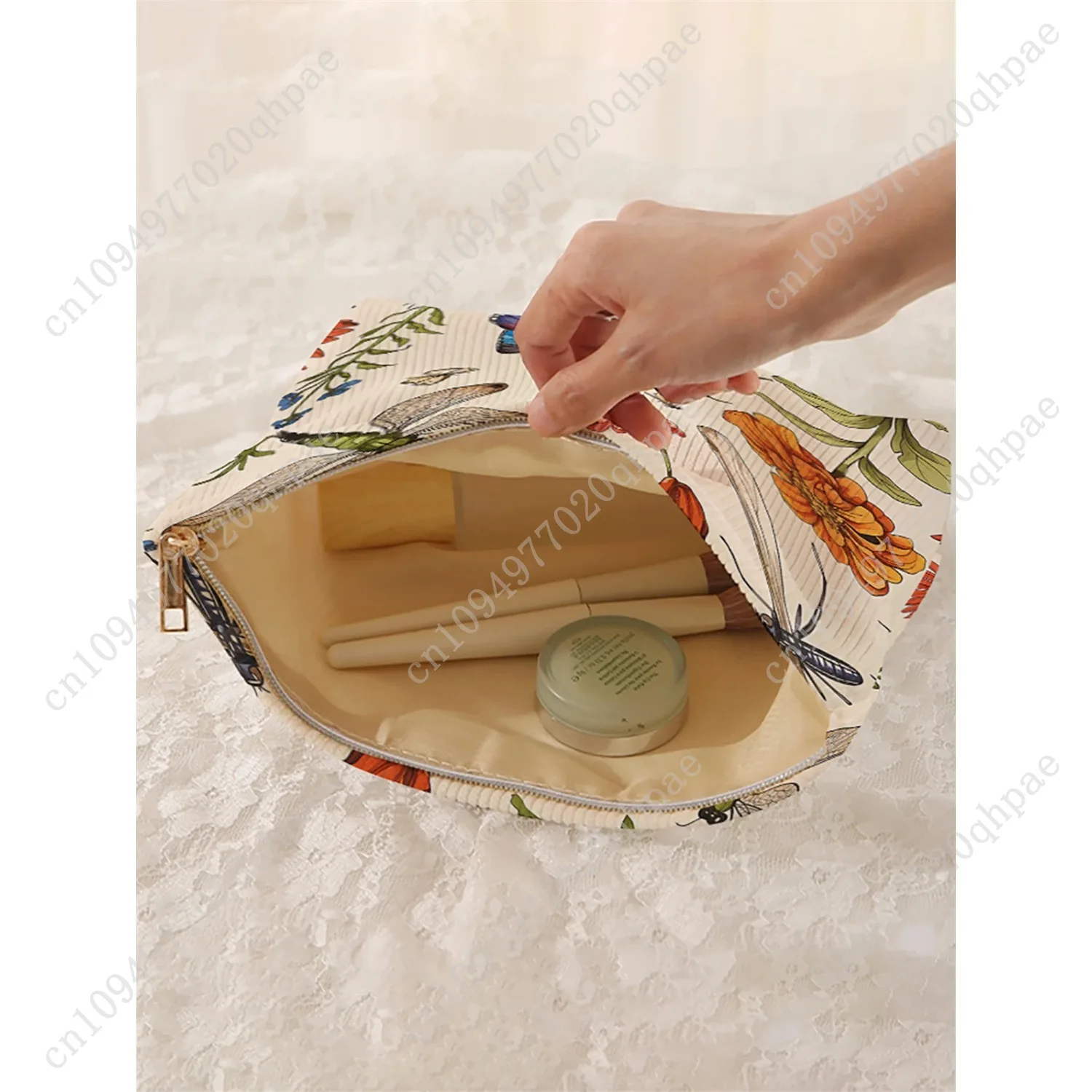 1 حقيبة مكياج سروال قصير منقوشة بالزهور، صندوق تخزين مكياج بسحاب خفيف الوزن، حقيبة متعددة الوظائف مع بطانة #3