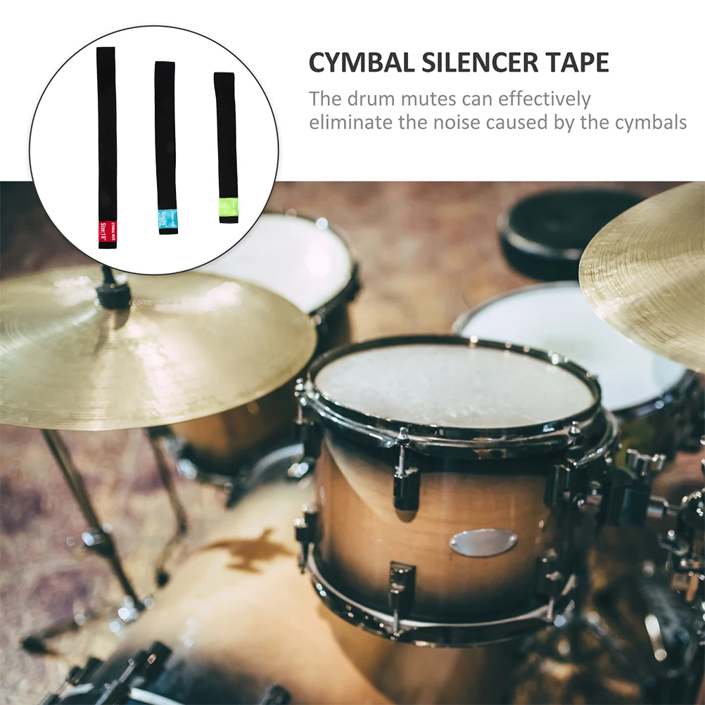 

3Pcs Cymbal Set Polyester Drum Practice Pad Mute Belt Elastic Noise Reduction Accessories Cymbal Mute Belt