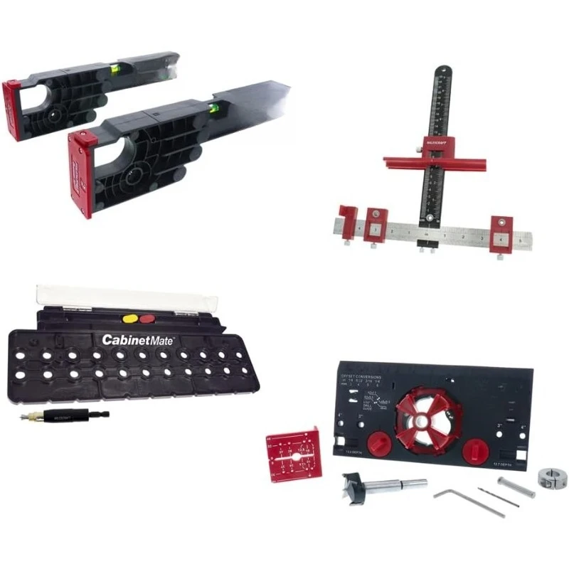 

7300 Cabinet Kit – Cabinet Hardware Jig, Shelf Pin Jig, Hinge Jig and Drawer Slide Jig. Cabinet Handles, Drilling Jig