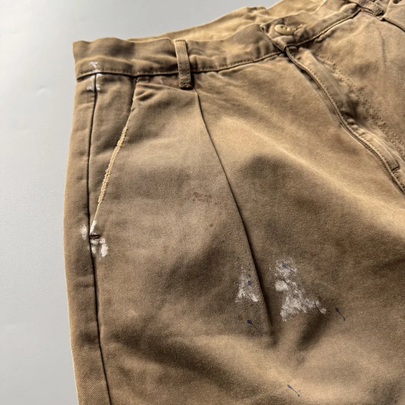 

Vintage Logging Work Pants Canvas Loose Straight Legwear Faded Oil Stain Heavy Du Long Trousers Busin Gentleman Sle