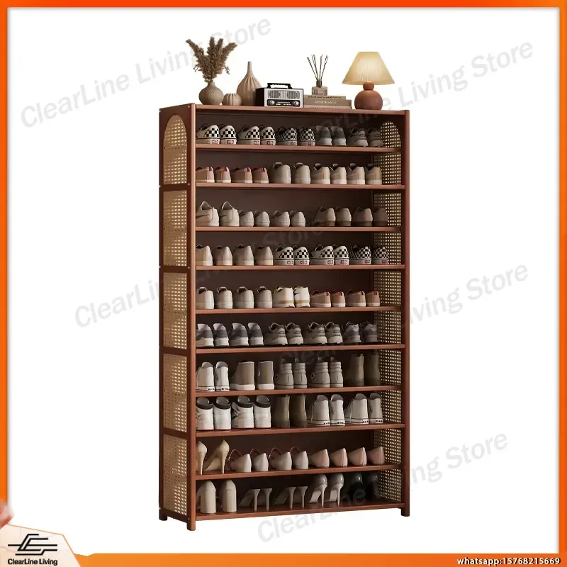 Bamboo Wood Shoe Rack for Home Entryway Space Saving Elevated Shoe Cabinet Simple Modern Organizer Storage Unit with