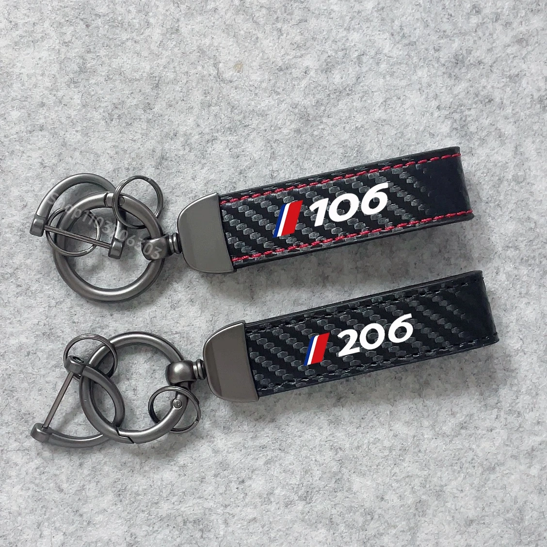 For Peugeot 106 107 108 206 207 208 306 307 308 Carbon Fiber Leather Keychain Horseshoe Buckle Jewelry Car Accessories Keyring