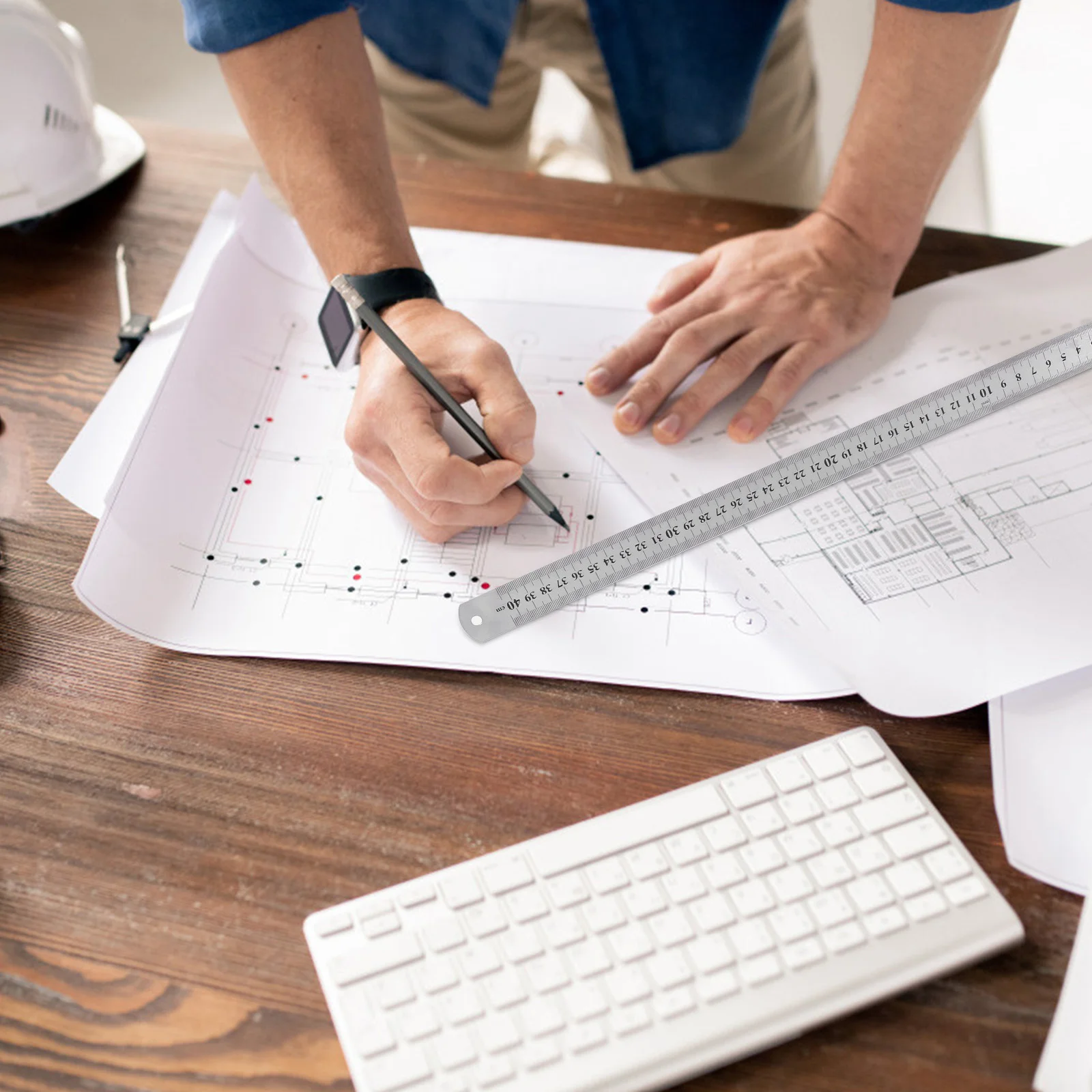 3 قطعة مساطر من الفولاذ المقاوم للصدأ مساطر معدنية مزدوجة الجانب لمكتب المدرسة الهندسية رسم 20 سنتيمتر 30 سنتيمتر 40 سنتيمتر #1