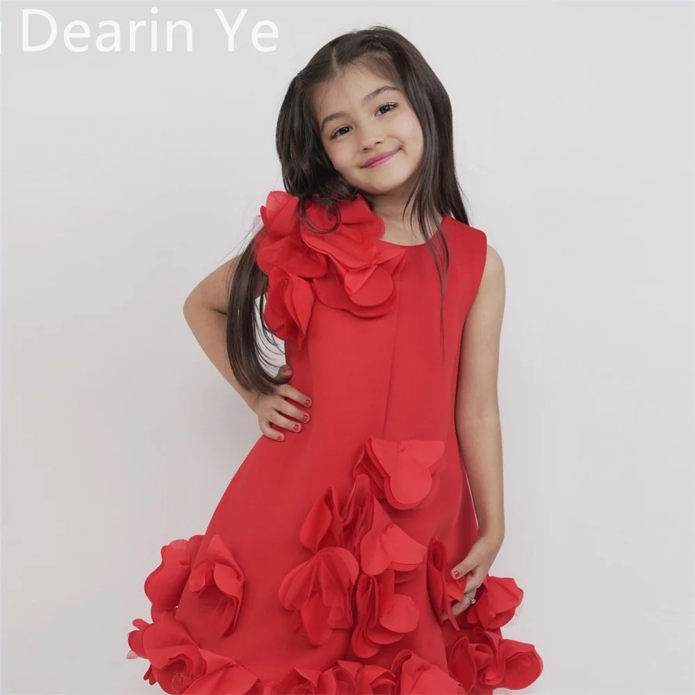 Customized Dearin Shoulder Girdle A-line Knee Length Skirts Sleeveless Applique Flower Girl Dresses