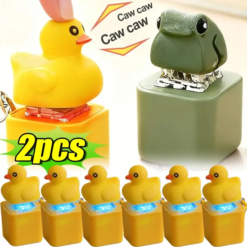2PCS Funny Abstract Frog Quack Noise Keychain Rechargeable Keyboard Duck Clicker Sound Keyring With LED Light For Stress Relief
