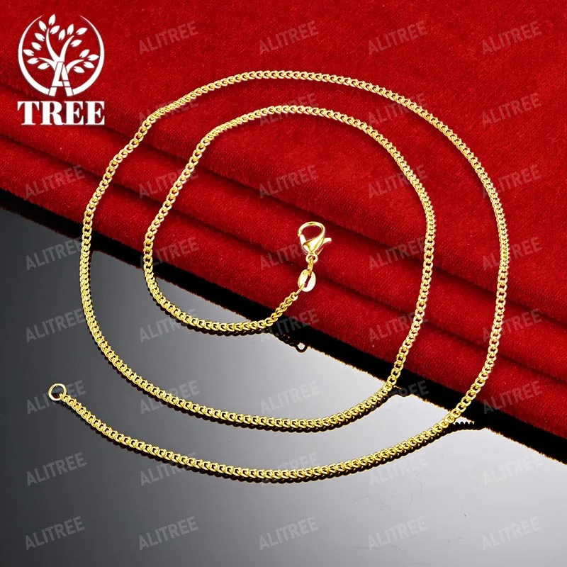 ALITREE 18K Yellow Gold 2mm Chain Necklaces For Woman Fine Choker Fashion Party Wedding Birthday High Quality Charm Jewelry Gift