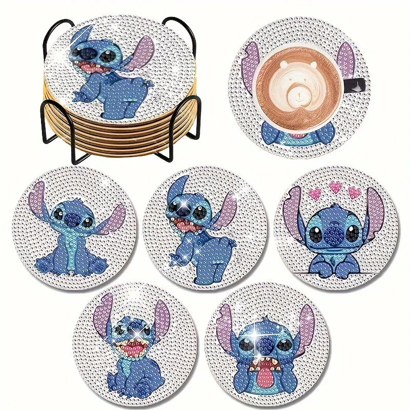 

Hot Selling Cute Cartoon Blue Alien DIY Rhinestone Coasters with Holder, Slip Resistant Souvenirs & Gift