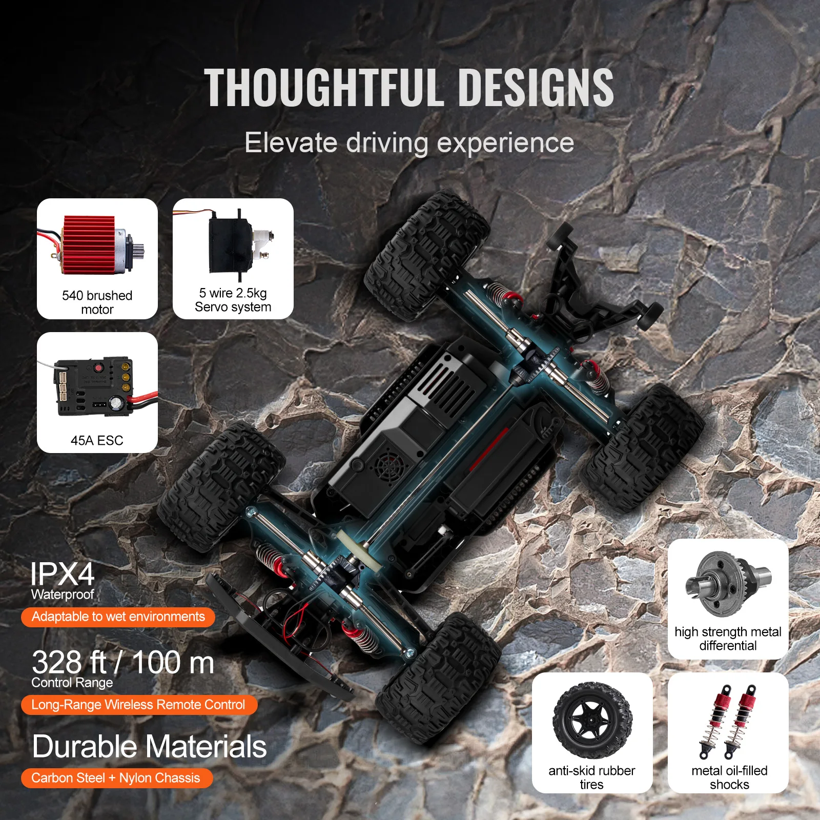 VEVOR 1:10 38KM/H 4WD RC Car All Terrain Off-Road with 2 Batteries Drift Monster Truck Children Toys for Kids Christmas Gifts