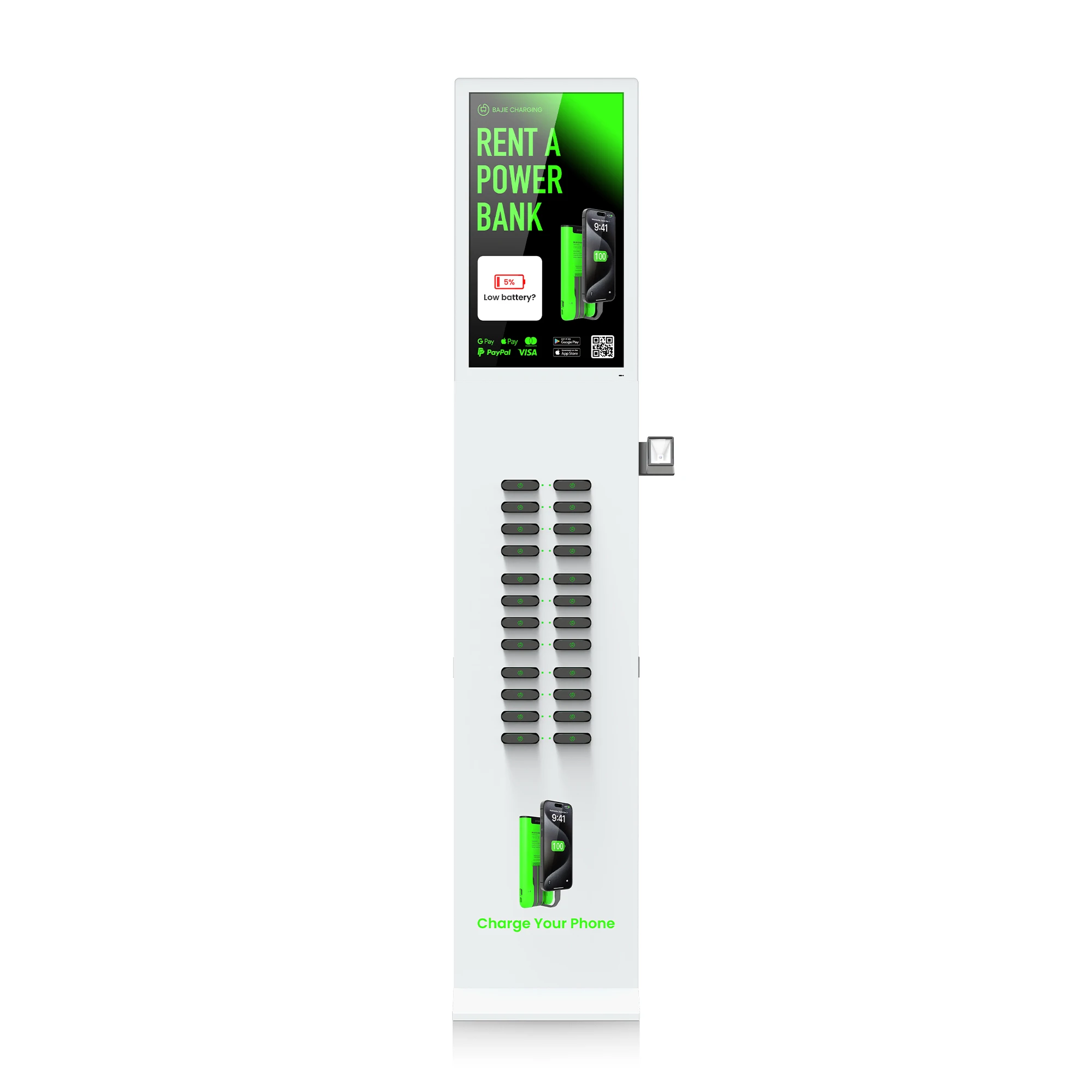 Bajie 4g Share Rent Portable Scan Code Cell Phone Charger Kiosk Most Popular Oem 12 Ports Rental Shared Power Bank Station ABS