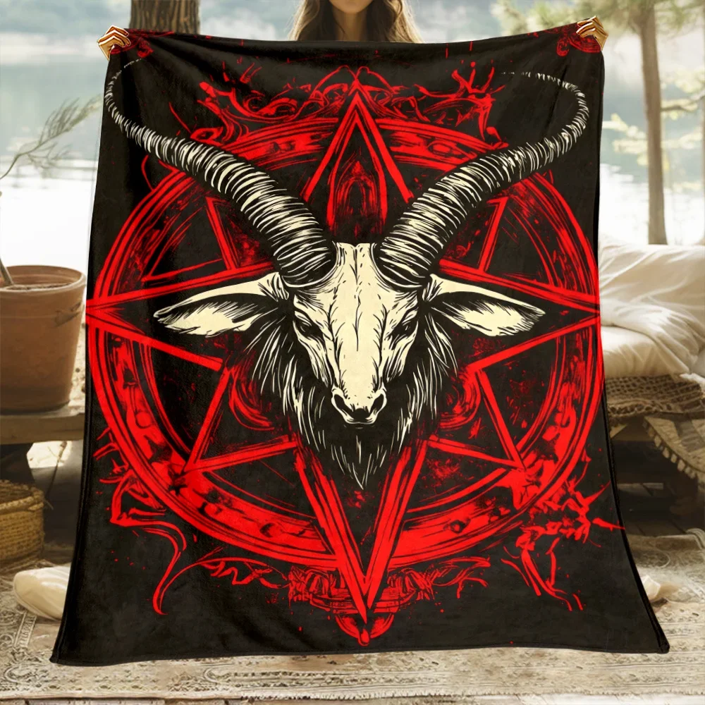 Custom Baphomet Goat Fleece Blanket Personalized Name Pentagram Throw All Season Soft Warm Bedding Home Decor Gift