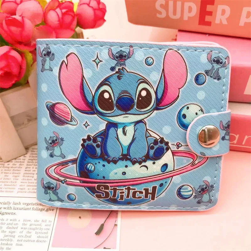 2024 Stitch dompet pendek Disney dompet pendek imut kartun Lilo & Stitch mode lipat dompet pengganti multi-fungsi hadiah anak-anak