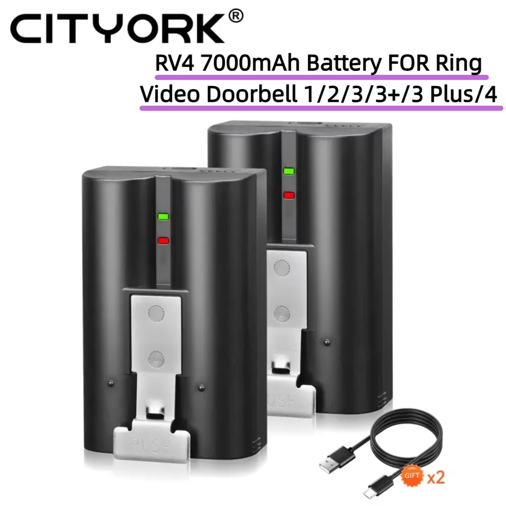 

CITYORK 7000mAh RV4 Battery FOR Ring Video Doorbell 1/2/3/3+/3 Plus/4 , 3.65V Cam Replace Li-ion Rechargeability Battery