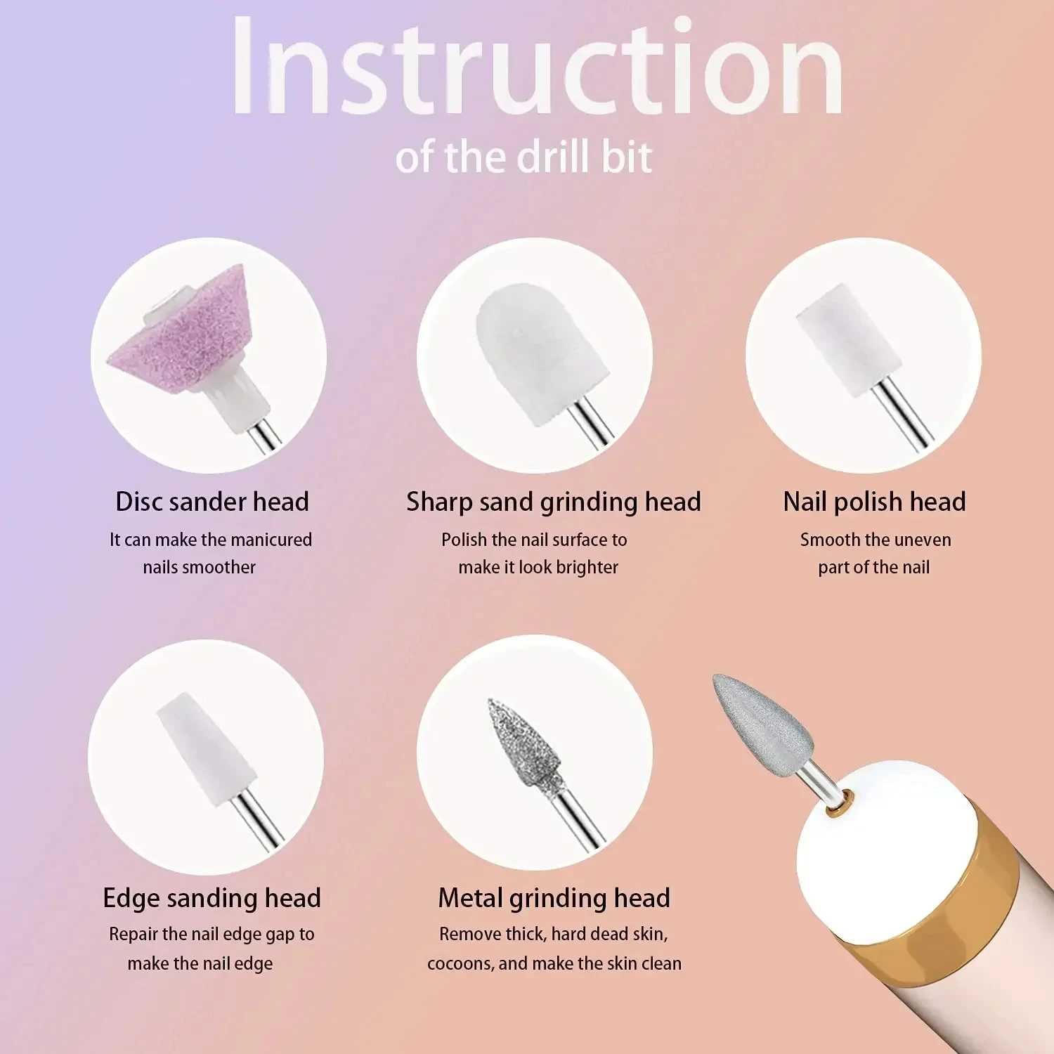 5-in-1 elektrisches Nagelbohrer-Set, wiederaufladbar, kabellos, tragbar, Maniküre, Nagellack, Schleifwerkzeug für Gel-Entferner, Nagelkunst