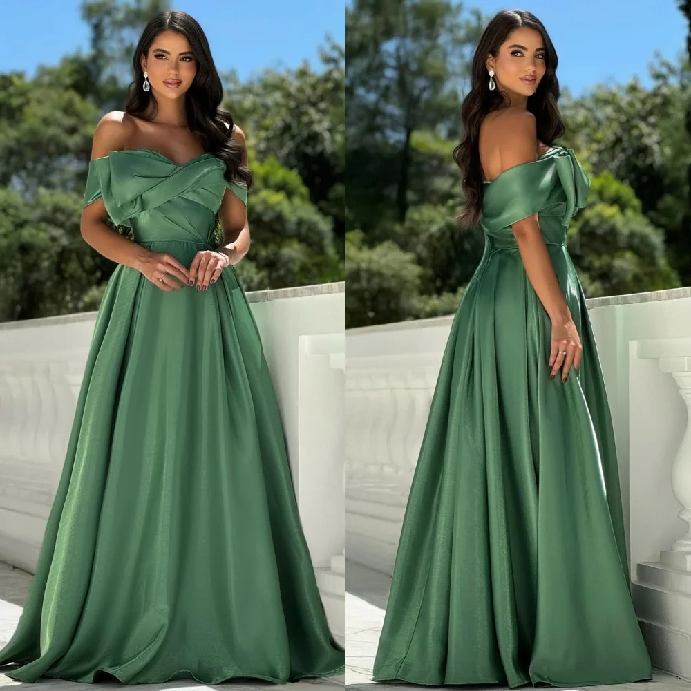 

Customized Elegant Formal Charmeuse Ruched A-line Off-the-shoulder Long Dresses Bespoke Occasion Dresses Sizes Available Classic