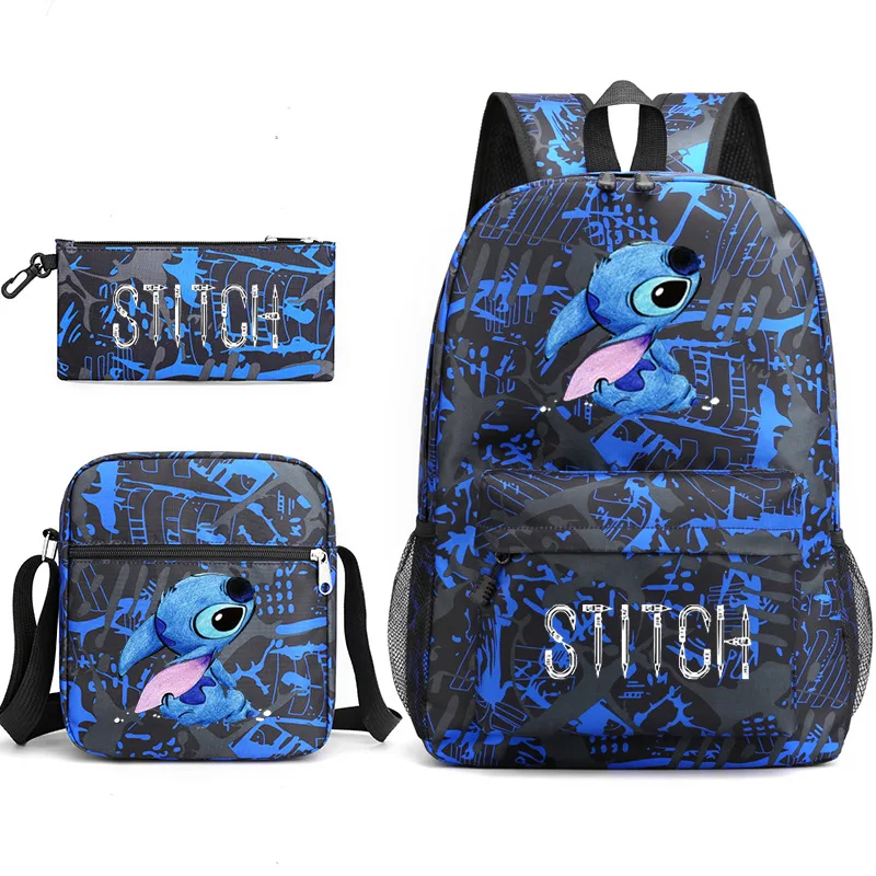 Sac à dos Disney Stitch pour enfants, trousse à crayons maternelle, sac initié, cartable pour enfants, cadeau pour garçon et fille, impression de dessin animé, ensemble de 3 pièces