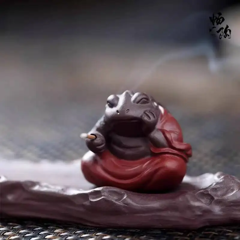 

[Changtao]Yixing Original Mineral Handmade Creative Tea Accessories Purple Clay Toad Incense Holder Tray