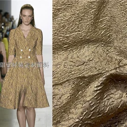 Gold Line Brocade Jacquard Fabric Embossed Yarn-dyed Dark Pattern Dress Trench Coat Blazer Clothing European Brand Fashion Cloth