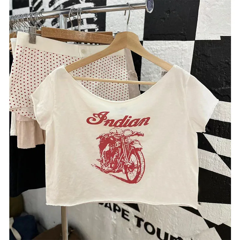 Cseta de Aodão de Manga Curta Estilo Novo Brandy BM para Mulheres, Ombro Descoberto com Borda Rendada, Moda de Verão