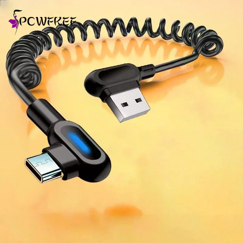 1Pcs 90° Elbow Car USB C To Type C Fast Charging Cable 6A Short Spring Data Cable For Phone Charger Wire Cord