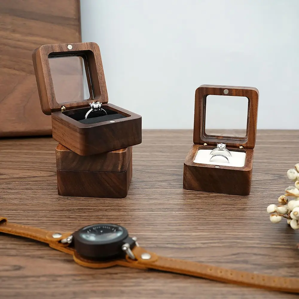 Window Hexagon Square Bead Case Wedding Gift Engagement Ceremony Wooden Storage Box Ring Bearer Box Ring Box Presentation Box