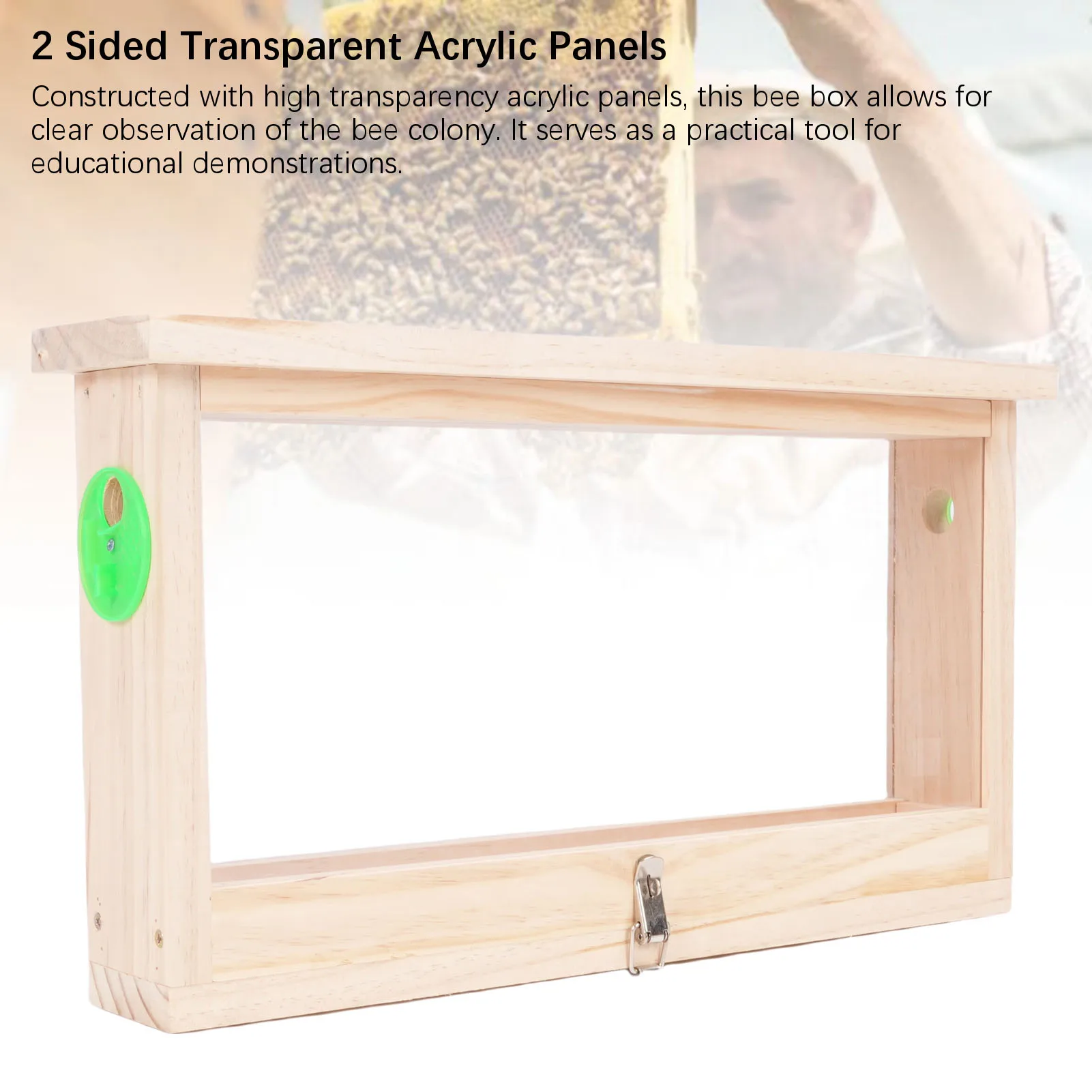 Bee Breeding Box Wooden Beehive Observation Box Double Sided Acrylic Panel with Ventilation Holes Beekeeping Supplies