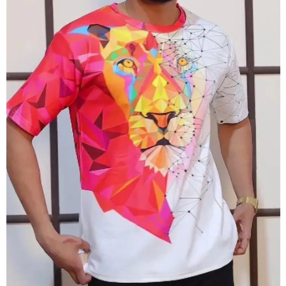 

Red Piece Lion Design Shirt Short Sleeve Design Adult Children Outdoor Sports Loose Breathable Polyester TSHIRT