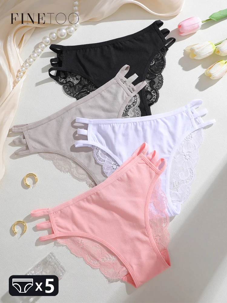 FINETOO 5Pcs Spitze Blumen Slips frauen Aushöhlen Bequeme Höschen Sexy Einfarbig Transparente Unterwäsche Nahtlose Dessous