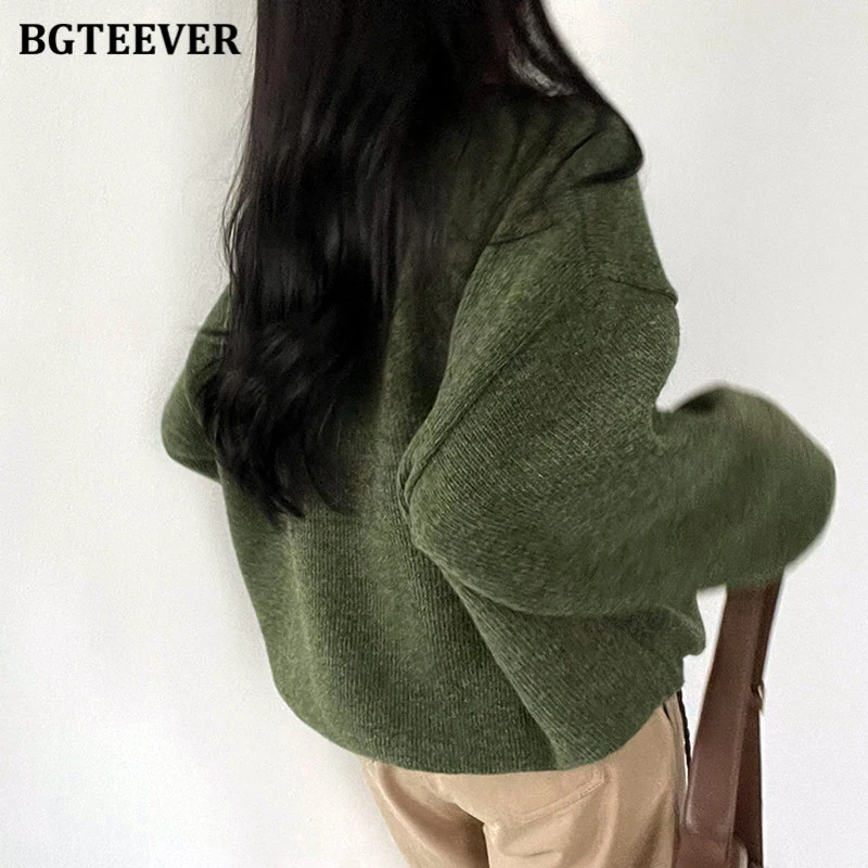 BGTEEVER Autumn Winter Warm Sweater for Women Loose V-neck Knitted Pullovers Jumpers Ladies Long Sleeve Knitwear Tops