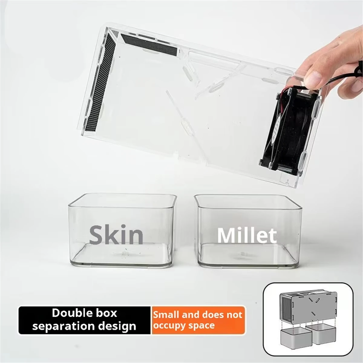 Máquina Automática para Remover Cascas de Sementes de Pássaros, Lavável, em Acrílico Transparente, Separador de Cascas de Alimentos para Pássaros, Ferramenta de Limpeza para Remoção de Cascas de Ração.